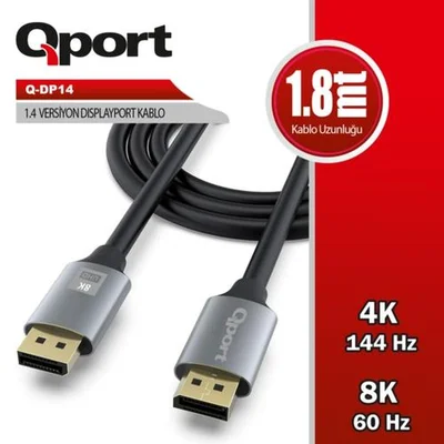 Qport Q-DP14 1.8m 1.4V Display Port Kablo - Resim 1