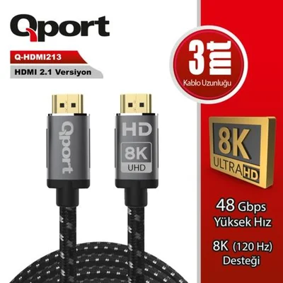 Qport Q-HDMI213 3m Hdmi Altın Uçlu Örgülü Kablo - Resim 1