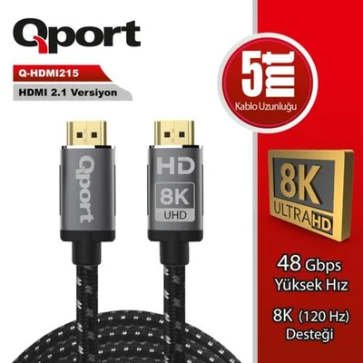Qport Q-HDMI215 5m Hdmi Altın Uçlu Örgülü Kablo - Resim 1
