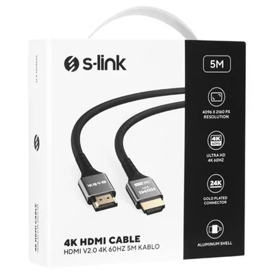 S-link SLX-HD4K05 19+1 HDMI to HDMI 5m Metal v2.0 4K 4096*2160 60Hz Kablo - Resim 1